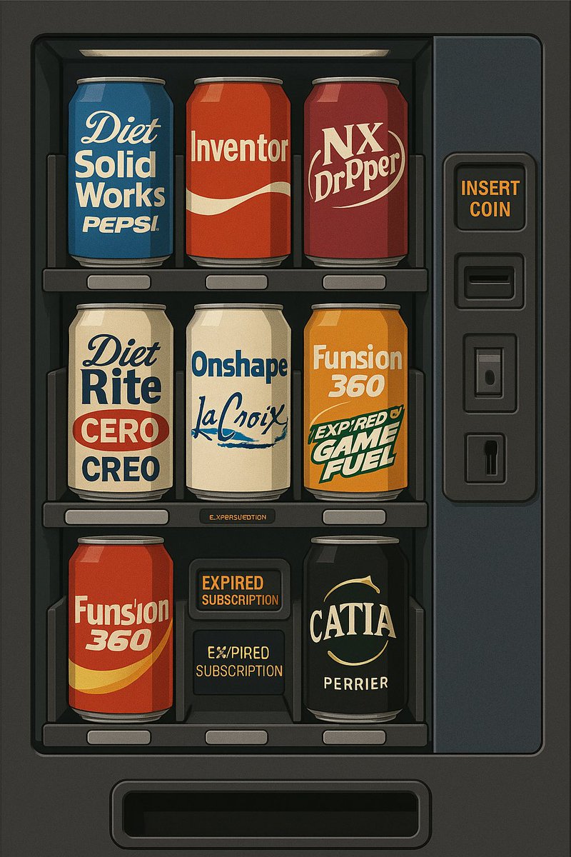 If CAD systems were soft drinks…

SolidWorks = Pepsi
Inventor = Coke
NX = Dr Pepper
Creo? That’s Diet Rite CERO—no taste, bad aftertaste, and mild ear discharge.

Grab a can. Regret later.
#CADhumor #CreoSucks #SolidWorksForever #OfficeOfMisrule