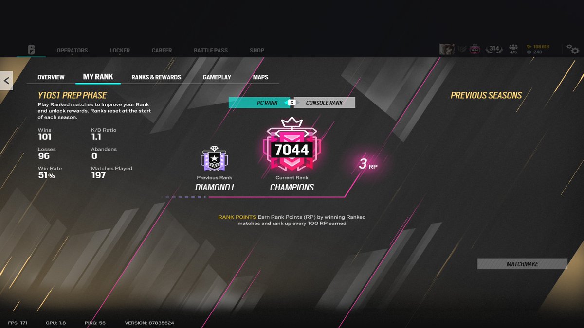 DefianceR6's tweet image. Took way longer than I thought but still got it after 1.5 year break. Ranked 2.0 needs to go. It's either curb-stomps or cheaters actually sad state