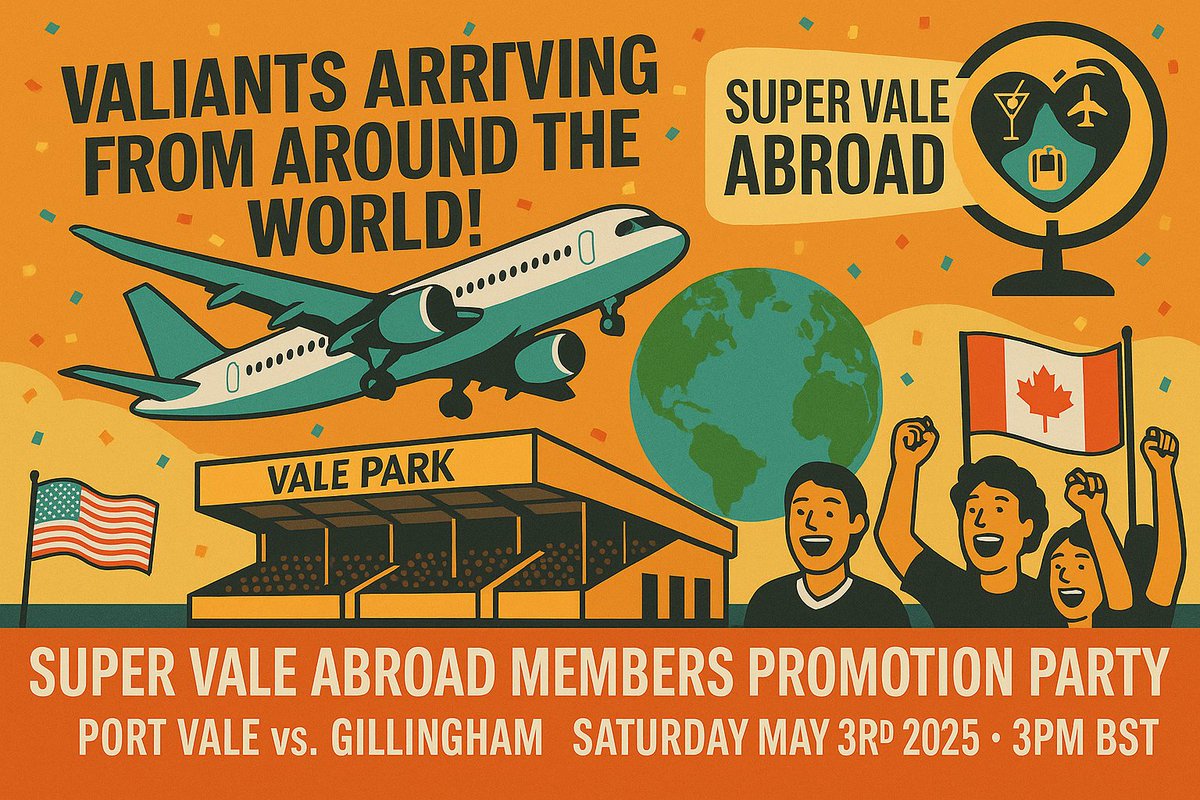 SuperValeAbroad (@supervaleabroad) on Twitter photo Many overseas based Port Vale fans are joining the over 13,000 who will be packed into Vale Park on Saturday for the <a href="/SkyBetLeagueTwo/">Sky Bet League Two</a> match against Gillingham.
Many more will be watching on PVTV and <a href="/paramountplus/">Paramount+</a>
#SuperValeAbroad #PVFC #EFL Many overseas based Port Vale fans are joining the over 13,000 who will be packed into Vale Park on Saturday for the <a href="/SkyBetLeagueTwo/">Sky Bet League Two</a> match against Gillingham.
Many more will be watching on PVTV and <a href="/paramountplus/">Paramount+</a>
#SuperValeAbroad #PVFC #EFL