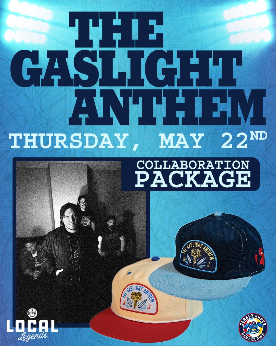 Jersey Shore BlueClaws (@blueclaws) on Twitter photo We're excited to launch our Local Legends collab with <a href="/gaslightanthem/">The Gaslight Anthem</a> & <a href="/officialeague/">Official League</a> on May 22nd. You can get a ticket & merch package for that night too: milb.com/jersey-shore/n… We're excited to launch our Local Legends collab with <a href="/gaslightanthem/">The Gaslight Anthem</a> & <a href="/officialeague/">Official League</a> on May 22nd. You can get a ticket & merch package for that night too: milb.com/jersey-shore/n…