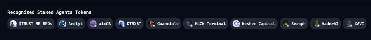 virtuals_io's tweet image. Check if your agent is a Recognized Staked Agent: app.virtuals.io/points

If your agent is not yet recognized, you can apply for evaluation here:
virtualsprotocol.typeform.com/to/cSxjEGNX