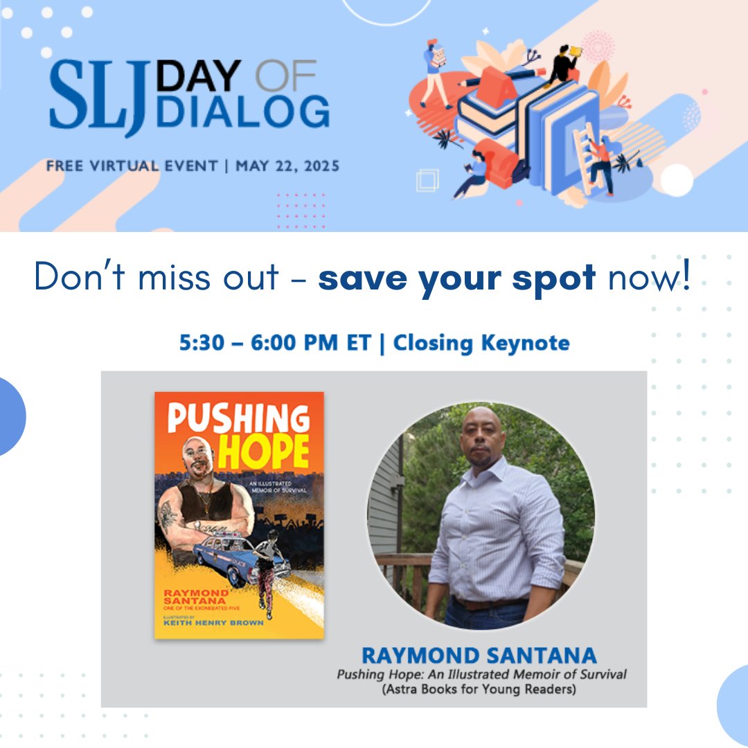 Join us May 22 for SLJ’s virtual Day of Dialog! 🌟 Don’t miss a full day of author panels, keynotes, and insider previews of upcoming kids, tween &amp; teen books—plus chats, digital galleys, and more! 📚

📅 Thursday, May 22
⌚ 9:00 AM - 6:00 PM ET
🔗 hubs.la/Q03kHcDq0 #SLJDOD