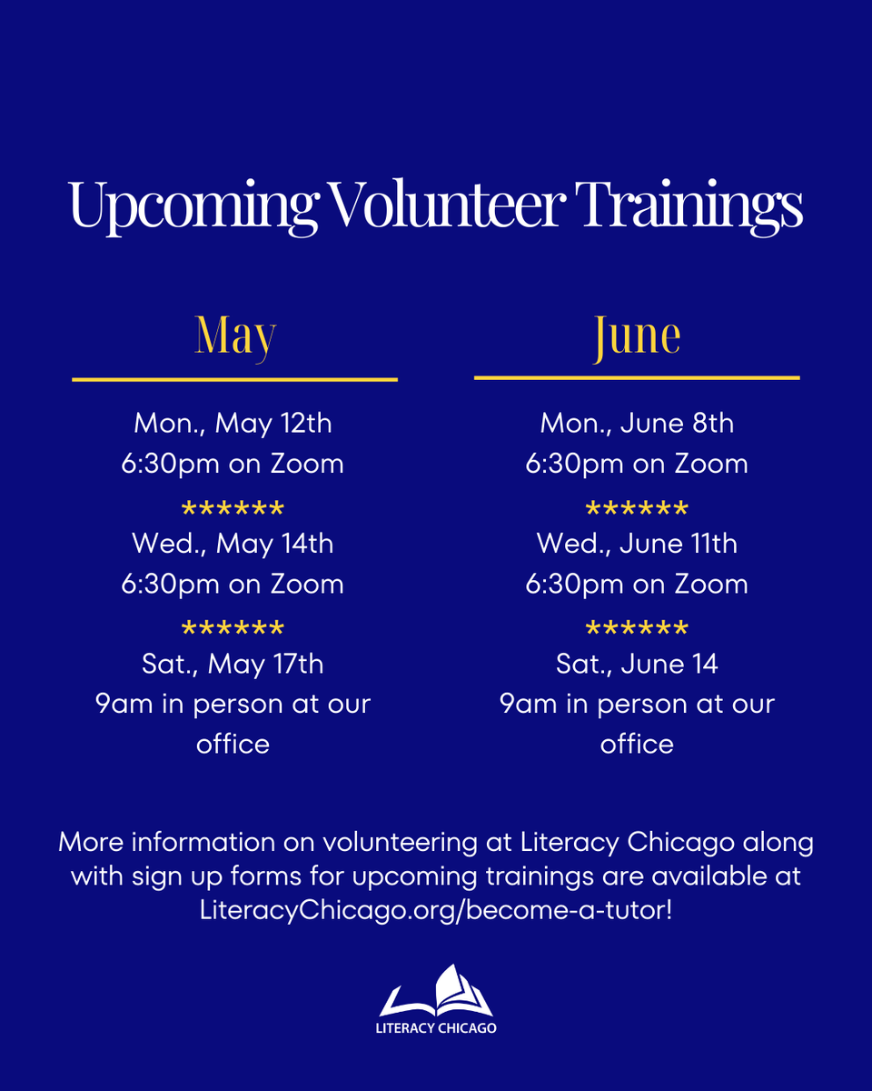Are you looking to create a positive impact on someone’s life by helping Chicago adults learn to read or speak English? Then join Literacy Chicago as a volunteer tutor! 

#LiteracyChicago #VolunteerAppreciationMonth