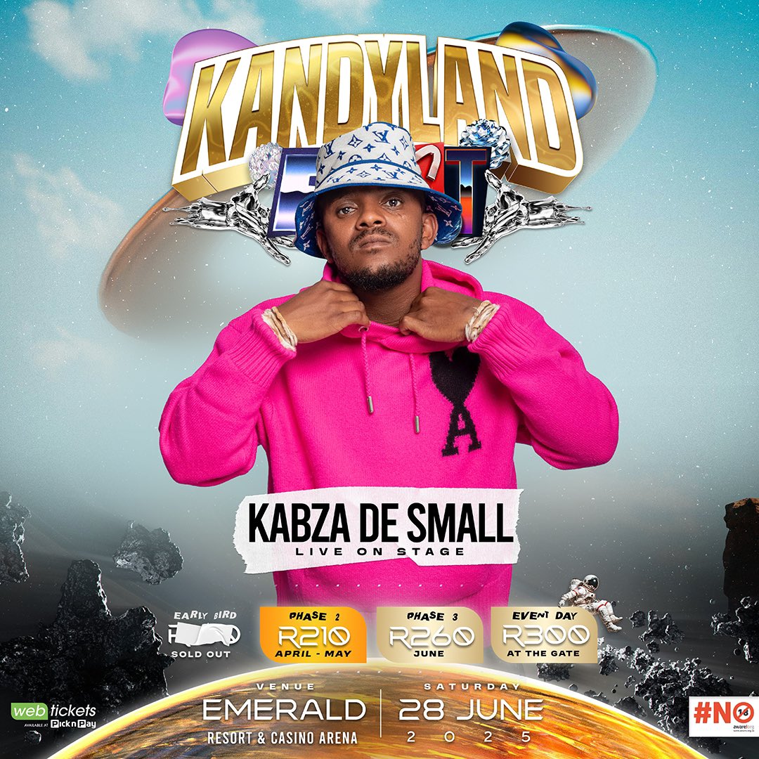 KandyLand Fest 🍭

🗓️ : Saturday , 28 June 2025

Live on stage : MÖRDA &amp; Kabza De Small

Phase 2 Tickets : R210pp

Tickets available <a href="/webtickets/">webtickets</a> or any @picknpay 

Online tickets available 

Link - webtickets.co.za/event.aspx?ite…

Get yours now!

Road to KandyLand 🎢

#kandylandfest2025