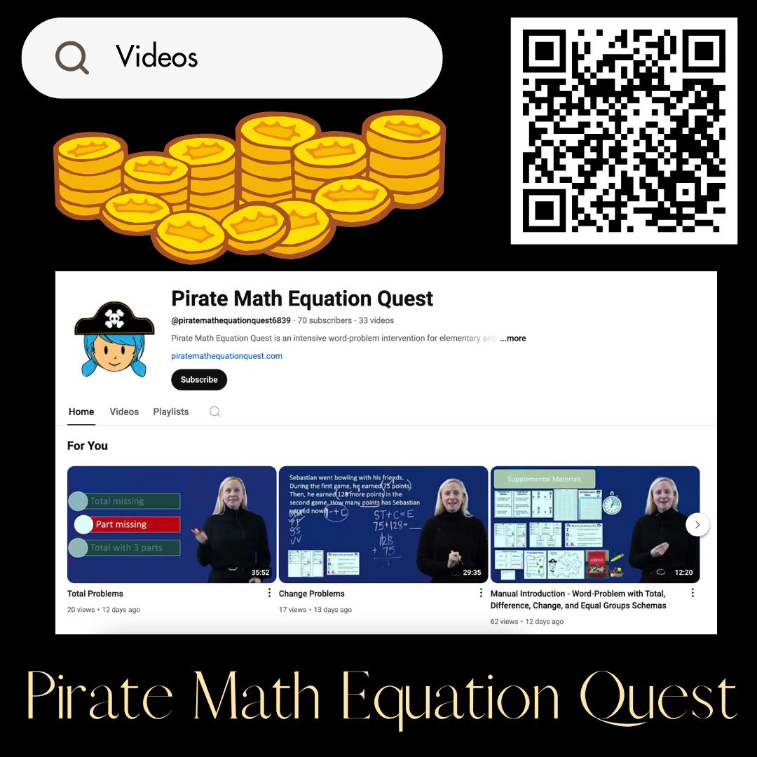 Do you want to learn more about Pirate Math Equation Quest? We have lots of brief videos that talk about the program and word-problem schemas. piratemathequationquest.com/videos.html