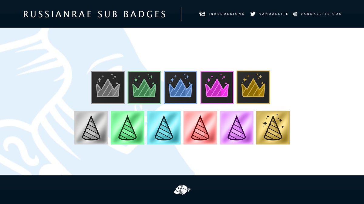 Sub badges for <a href="/RussianRaeBae/">Rae💜</a>  

🔁&amp;💙appreciated.🙏 

🔗vandallite.com 

Get in contact today!📲 

#InkedDesigns | #GraphicDesigner