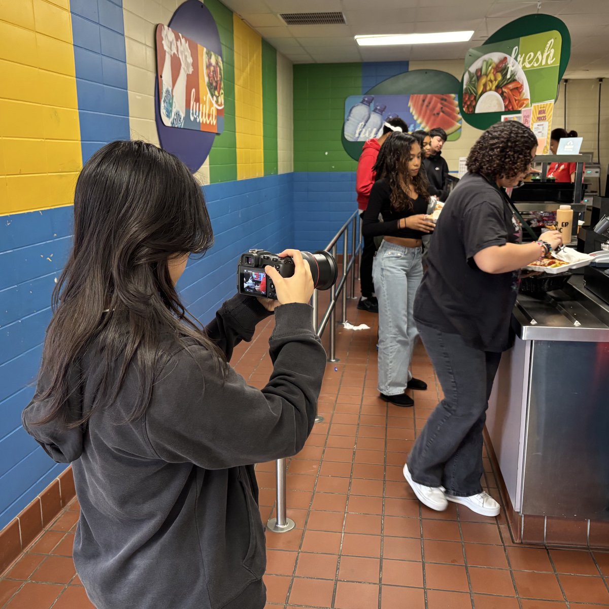 PowerUpCafe's tweet photo. Students from the Audio/Video Production Class at @cyfallshs are getting content from the PowerUpCafe for a project for class and the district today! 📷🎥👩🏽🍳❤️ https://t.co/PwbF9CVNYR