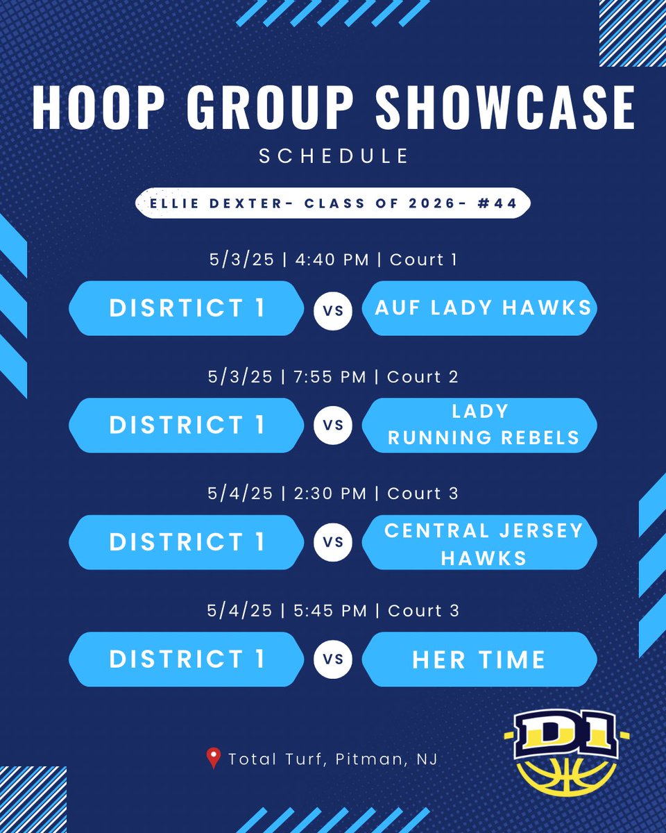 Ellen (Ellie) Dexter (@ellie_dexter1) on Twitter photo My team and I are playing again this weekend in the Hoop Group Showcase Tournament in Pitman, NJ. Be sure to come check us out! <a href="/DistrictOneBA/">District One Basketball Academy ๐</a> My team and I are playing again this weekend in the Hoop Group Showcase Tournament in Pitman, NJ. Be sure to come check us out! <a href="/DistrictOneBA/">District One Basketball Academy ๐</a>