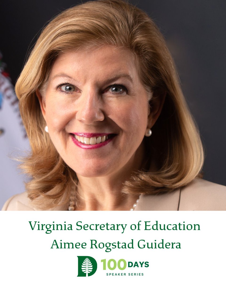 Please join us for Virginia Secretary of Education Aimee Rogstad Guidera and Superintendent Jay Badams on education policy.

5/8/2025
5 pm – 6 pm
Filene Auditorium, Moore Building

Register: dartgo.org/100DaysEducati…
Livestream: dartgo.org/100DaysEducati…