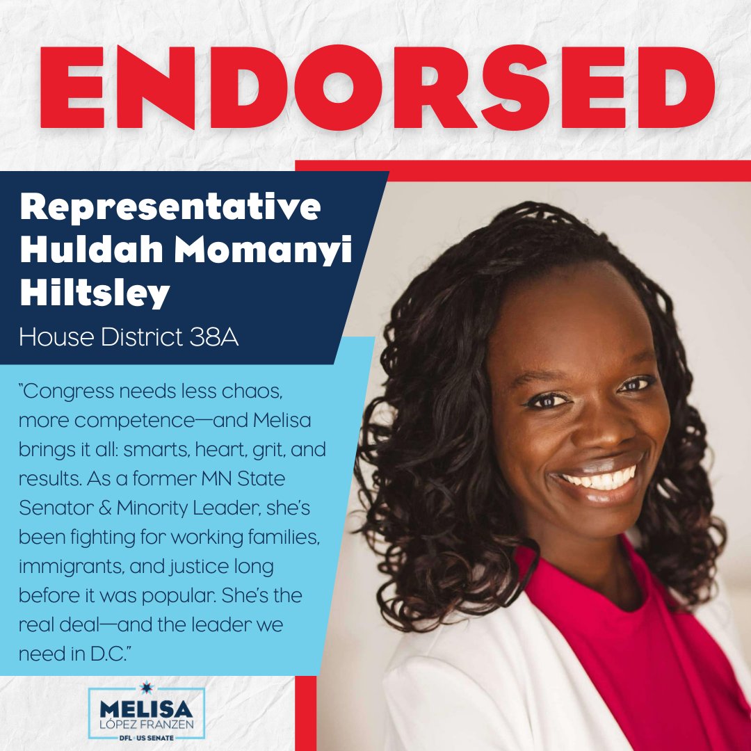 An incredible vote of confidence from another leader in Minnesota. Thank you to Rep. Huldah Momanyi Hiltsley for being a part of the team! <a href="/Huldah4House/">Huldah for House</a>