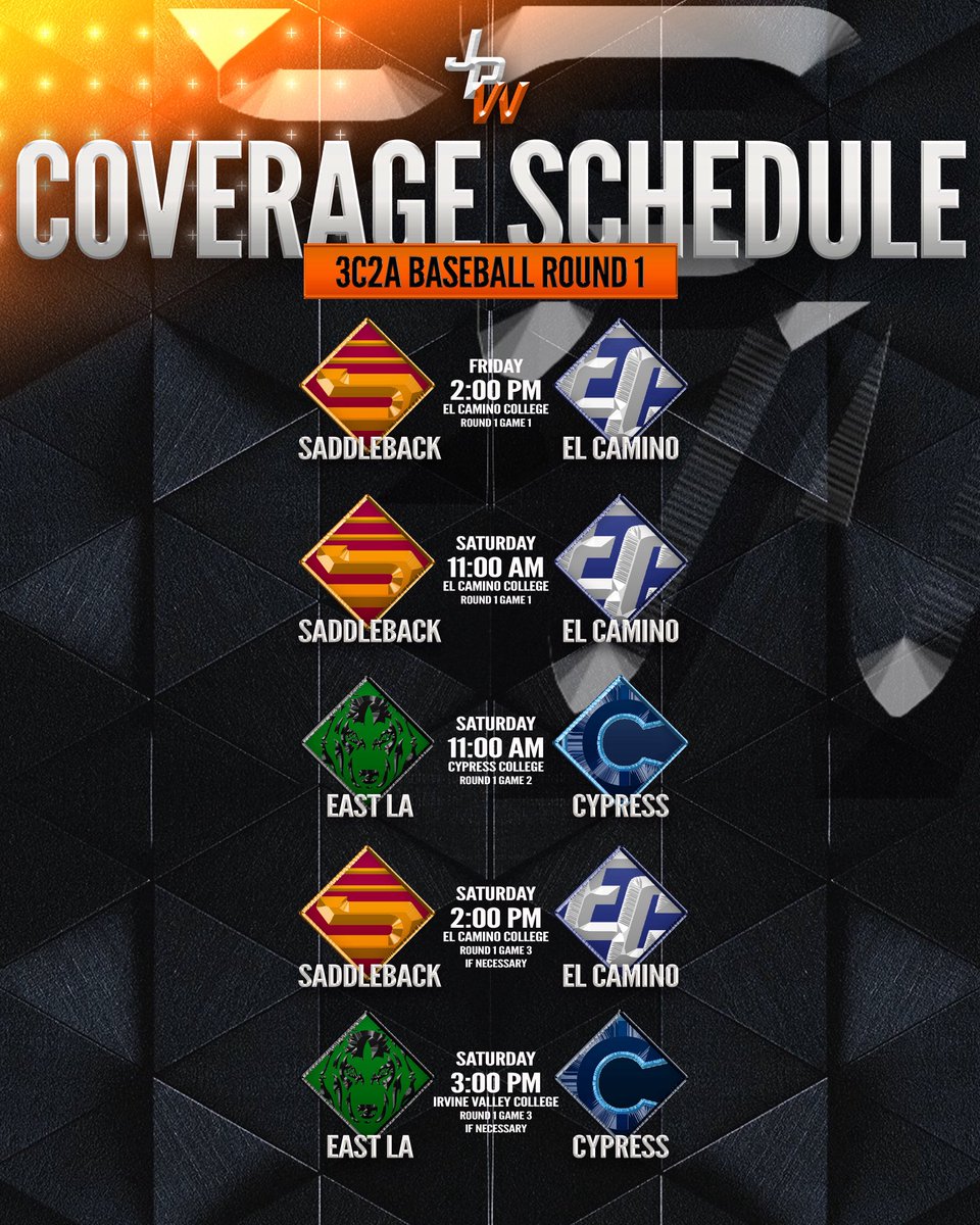 JPWest Media (@jpwestmedia) on Twitter photo Our 3C2A Baseball Round 1 Coverage Schedule is set
As <a href="/jpwesterbeck/">Jeremy Westerbeck</a> will head out to El Camino for the 3 game series between <a href="/GoSCBobcats/">Saddleback Bobcats</a> and El Camino
Joey Gray will head out on Saturday to @cypresscollegebsb when the Chargers take on the Huskies in Games 2 and 3 (If Our 3C2A Baseball Round 1 Coverage Schedule is set
As <a href="/jpwesterbeck/">Jeremy Westerbeck</a> will head out to El Camino for the 3 game series between <a href="/GoSCBobcats/">Saddleback Bobcats</a> and El Camino
Joey Gray will head out on Saturday to @cypresscollegebsb when the Chargers take on the Huskies in Games 2 and 3 (If