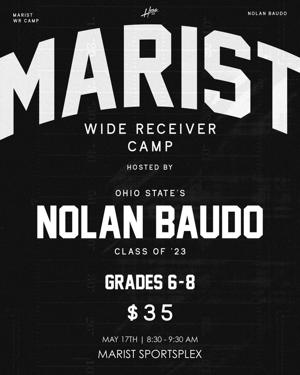 nolanbaudo's tweet image. Marist Wide Receiver Camp 🏈
Join us for an amazing opportunity to learn and train like an Ohio State Wide Receiver! Perfect for incoming grades 6-8, this camp will help you elevate your game, sharpen your skills, and even give you drills to work on
🔗 bethehoss.com/products/maris…