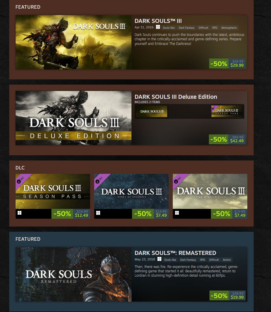 Wario64's tweet photo. Dark Souls franchise sale on Steam https://t.co/j0DET98KUK https://t.co/fHU841DMkh