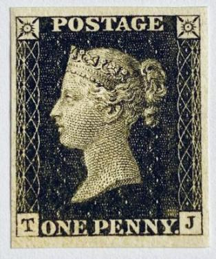 The world's first postage stamp, Penny Black, was sold today in 1840 (185 years ago). The Penny Black shown here is Plate 1a, lettered TJ, imprimatur with BPA Cert. 84611.
