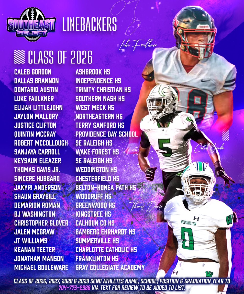 CFSRecruitment's tweet image. Southeast Select LB Watchlist is here! Top-tier talent, elite instincts—these backers are built different. #SESelect #LBWatch