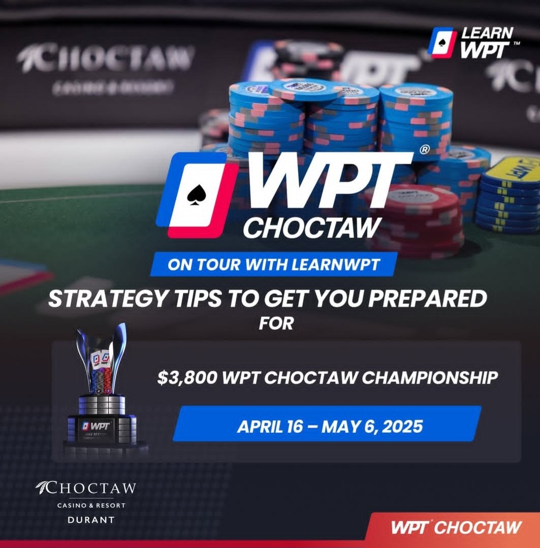 LearnWPT (@learnwpt) on Twitter photo The 1st of 3 starting flights for the $2M GTD <a href="/WPT/">World Poker Tour</a> Choctaw Championship starts TODAY at <a href="/ChoctawDurant/">ChoctawDurant</a>!
Find out how to get in on the action (including plenty of satellites) and become gameday ready with FREE strategies from Team <a href="/LearnWPT/">LearnWPT</a> 👉 bit.ly/wpt-choctaw-ti… The 1st of 3 starting flights for the $2M GTD <a href="/WPT/">World Poker Tour</a> Choctaw Championship starts TODAY at <a href="/ChoctawDurant/">ChoctawDurant</a>!
Find out how to get in on the action (including plenty of satellites) and become gameday ready with FREE strategies from Team <a href="/LearnWPT/">LearnWPT</a> 👉 bit.ly/wpt-choctaw-ti…