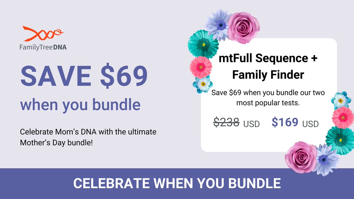 🌷 The Mother’s Day Sale is here! 🌷

Save $40 on mtDNA + upgrades
Save $20 on Family Finder
Bundle mtDNA + Family Finder &amp; save $69
Unlock autosomal tools for $14

Celebrate the women who shaped your story 🧬
Sale ends May 12!

Shop now ➡️ tinyurl.com/3e6p8kmb