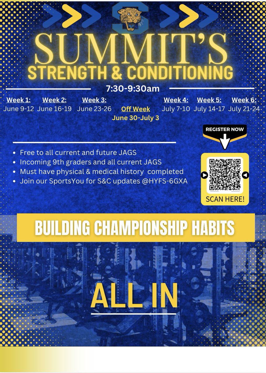 It’s that time!! Strength and Conditioning is coming up quick, register now and we will see you June 9th!!