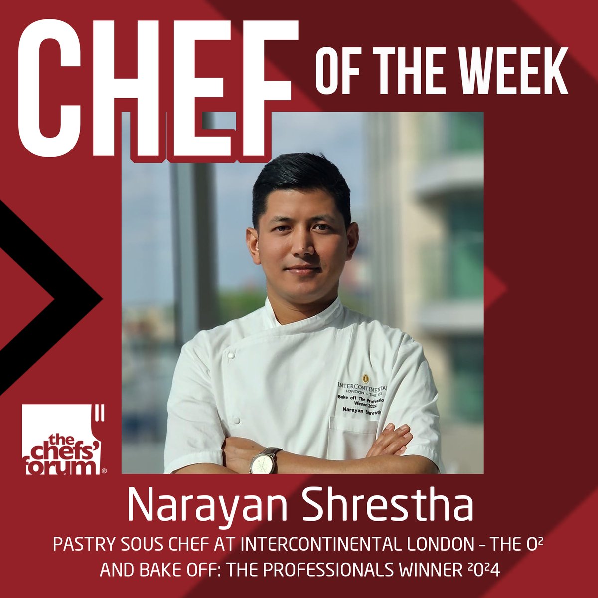 Chef of the Week: Narayan Shrestha, Bake Off: The Professionals Winner 2024 - He can't cook without vanilla, chocolate and fresh seasonal fruits and can't cook without his stand mixer #readmore thechefsforum.co.uk/chef-of-the-we…… #yeschef