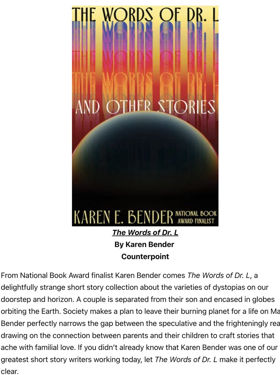 Dan Smetanka (@dansmetanka) on Twitter photo "If you didn’t already know that Karen Bender was one of our greatest short story writers working today, let The Words of Dr. L make it perfectly clear."
Thank you <a href="/ChicagoRevBooks/">Chicago Review of Books</a> <a href="/MBWwelch/">Michael Welch</a> for including THE WORDS OF DR. L in the Best Books of May. 🎉📚 "If you didn’t already know that Karen Bender was one of our greatest short story writers working today, let The Words of Dr. L make it perfectly clear."
Thank you <a href="/ChicagoRevBooks/">Chicago Review of Books</a> <a href="/MBWwelch/">Michael Welch</a> for including THE WORDS OF DR. L in the Best Books of May. 🎉📚