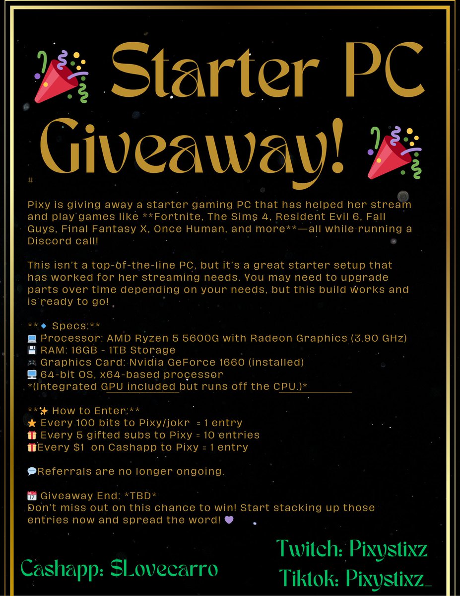 Cash app is double the entries right now. Every $1 gets you 2 entries or every $10 gets you 15 entries! <a href="/yellaboygamez/">Yellaboygamez 🎮 🫡 | Twitch Streamer 🎮</a> <a href="/discgolfer2015/">Chris</a> <a href="/EEVAGUND1STGIG/">WOC/GANTZISHOME</a>