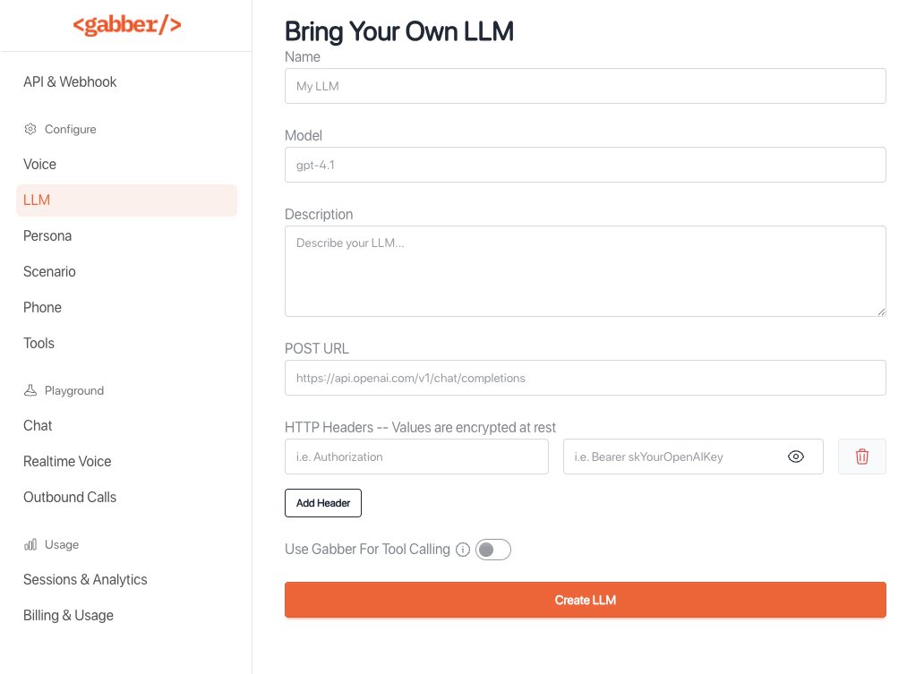 Two big announcements for Gabber:
- Latency is coming down
- BYOLLM is here

Plug any LLM into Gabber to power your realtime sessions