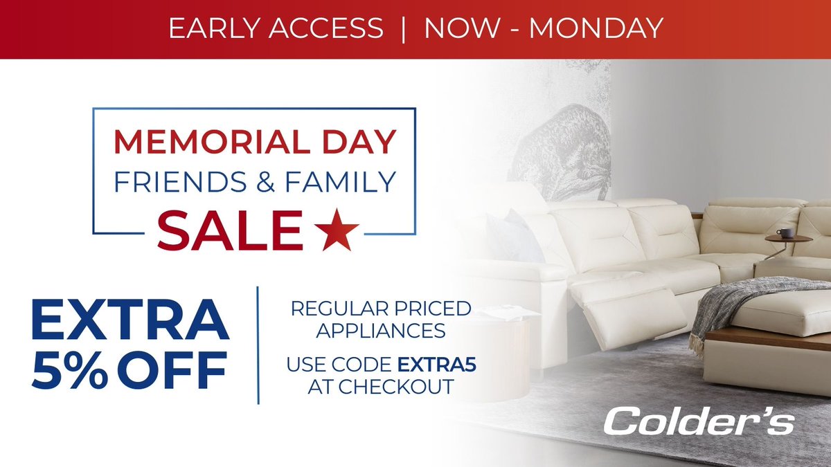 colderswi's tweet photo. ❤️🤍💙 Extra Savings Alert at Colder’s! ❤️🤍💙

You don’t want to miss this! EXTRA 5% off regularly priced appliances with code EXTRA5! 🧺 But hurry, this deal ends Monday! 🏃‍♂️💨

Grab your savings here: https://t.co/TnuKDC3IdQ https://t.co/59VUjsTIA9
