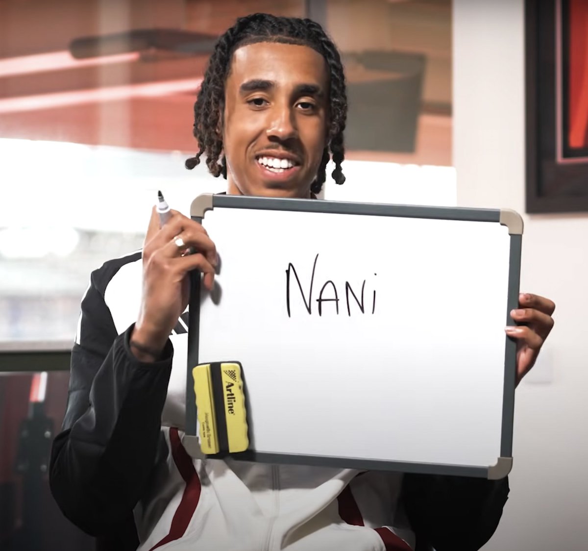 ManUnitedZone's tweet photo. 🚨 Leny Yoro reveals his football idol: 

"Nani. I was a winger when I was younger and I had the same haircut, and everything like this. People were calling me Nani."

"I was pretty good as a winger. I tried to play like him." 

 (via @SkySportsPL) #MUFC https://t.co/EXjfs5gwcg