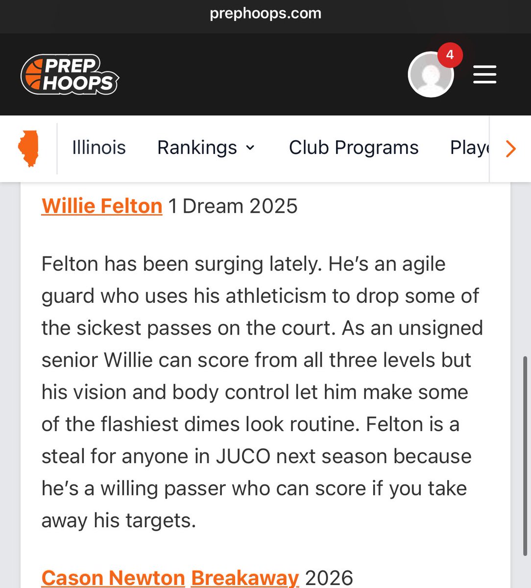 1 Dream Basketball (@1dreambball) on Twitter photo <a href="/WillieFelton_25/">Willie Felton</a> has been on a roll. Unsigned senior. <a href="/PHCircuit/">Prep Hoops Circuit 🏀</a> Top passers this following weekend.
<a href="/NestoHoops/">Aaron Britton</a> <a href="/tdc200/">Big Tim</a> <a href="/sargenttee/">Ms. Tee Davis</a> <a href="/MSchweizerTDJS/">Mason Schweizer</a> <a href="/michaelsobrien/">Michael O'Brien</a> <a href="/scottybscout/">Scott Burgess</a> <a href="/coachSPham/">Steve Parham</a> <a href="/chilandprephoop/">Chicagoland PrepHoop</a> <a href="/chilandprephoop/">Chicagoland PrepHoop</a> <a href="/ibcacoaches/">Illinois Basketball Coaches Association</a> <a href="/Suntimes/">Chicago Sun-Times</a> <a href="/ILLHoopsScoops/">ILLHoopsScoops</a> <a href="/WillieFelton_25/">Willie Felton</a> has been on a roll. Unsigned senior. <a href="/PHCircuit/">Prep Hoops Circuit 🏀</a> Top passers this following weekend.
<a href="/NestoHoops/">Aaron Britton</a> <a href="/tdc200/">Big Tim</a> <a href="/sargenttee/">Ms. Tee Davis</a> <a href="/MSchweizerTDJS/">Mason Schweizer</a> <a href="/michaelsobrien/">Michael O'Brien</a> <a href="/scottybscout/">Scott Burgess</a> <a href="/coachSPham/">Steve Parham</a> <a href="/chilandprephoop/">Chicagoland PrepHoop</a> <a href="/chilandprephoop/">Chicagoland PrepHoop</a> <a href="/ibcacoaches/">Illinois Basketball Coaches Association</a> <a href="/Suntimes/">Chicago Sun-Times</a> <a href="/ILLHoopsScoops/">ILLHoopsScoops</a>
