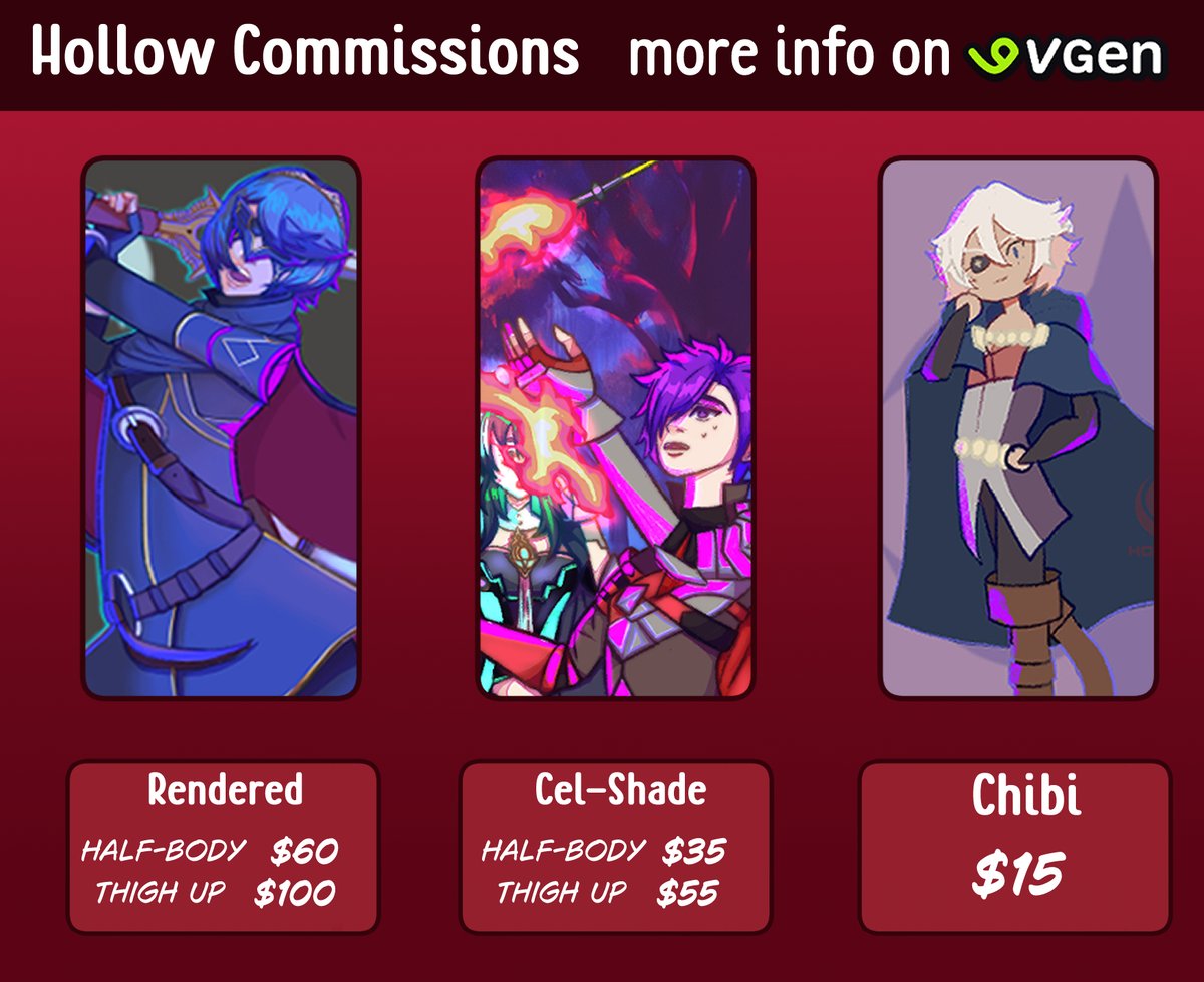 Hoi and hello! I'm at <a href="/TheEmblemCon/">EmblemCon ☆ May 1-4, 2025☆</a>  taking commissions, but wait, there's more! Everything is 15% off from May 1–4. Hope you all have an amazing day! :D vgen.co/Hollow