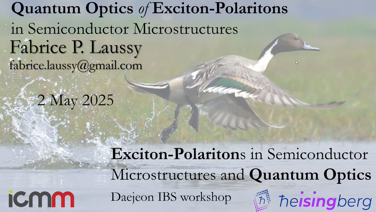 Talking tomorrow at the PCS IBS workshop on exciton-polaritons in semiconductor microstructures and quantum optics, on quantum optics of exciton-polaritons in semiconductor microstructures.