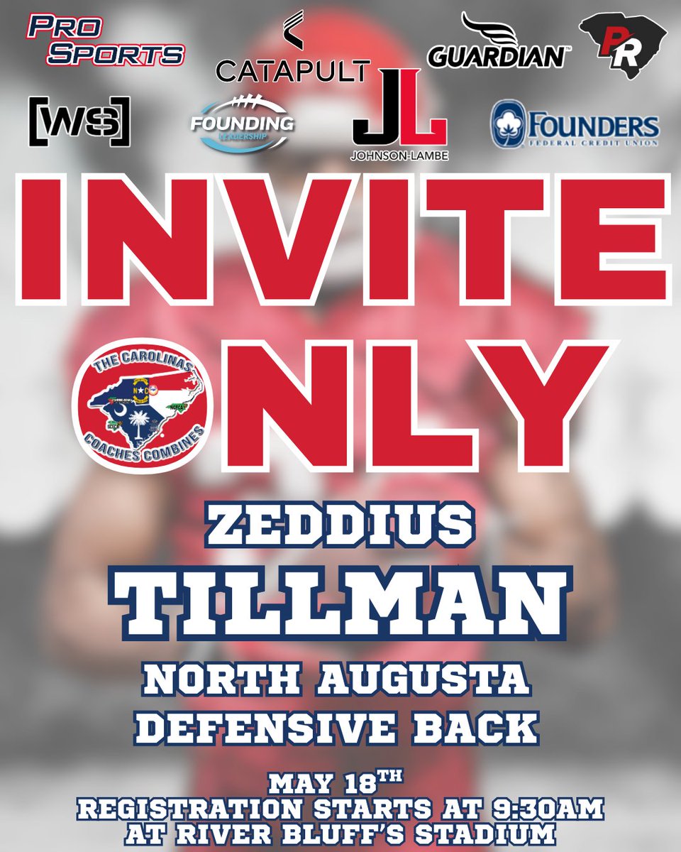 Carolinas Coaches Combine (@coachescombines) on Twitter photo Congratulations to Zeddius Tillman from <a href="/NAHSJacketFB/">NA Football</a> for being selected to attend the Invite-Only Event on May 18 at River Bluff High School! Registration begins at 9:30 AM!
#CCC2025 @johnsonlambe <a href="/SCFCA1/">SCFCA</a> <a href="/iamzeddius/">Zeddius Tillman</a> <a href="/RichardBush9/">Richard Bush</a> Congratulations to Zeddius Tillman from <a href="/NAHSJacketFB/">NA Football</a> for being selected to attend the Invite-Only Event on May 18 at River Bluff High School! Registration begins at 9:30 AM!
#CCC2025 @johnsonlambe <a href="/SCFCA1/">SCFCA</a> <a href="/iamzeddius/">Zeddius Tillman</a> <a href="/RichardBush9/">Richard Bush</a>