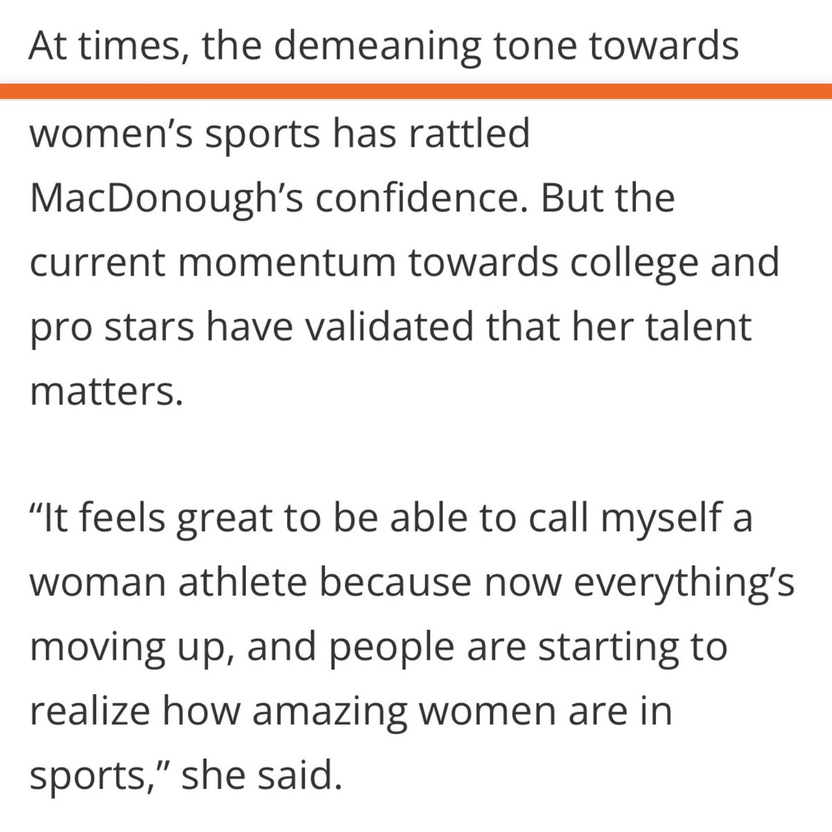 Great Article and Perspectives  from all of these young female athletes. Proud of you <a href="/ElyseMacdonough/">Elyse MacDonough</a>