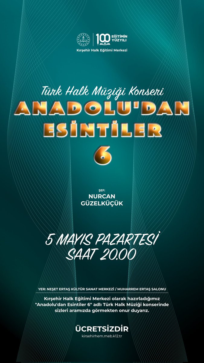 Kursiyerlerimiz tarafından hazırlanan Anadolu'dan Esintiler 6 adlı Türk Halk Müziği koromuz
5 Mayıs 2025 tarihinde konser verecek.
<a href="/KirsehirMEM/">Kırşehir İl Millî Eğitim Müdürlüğü</a> 
<a href="/yasingulsen9/">Yasin🇹🇷🇹🇷🇹🇷</a>