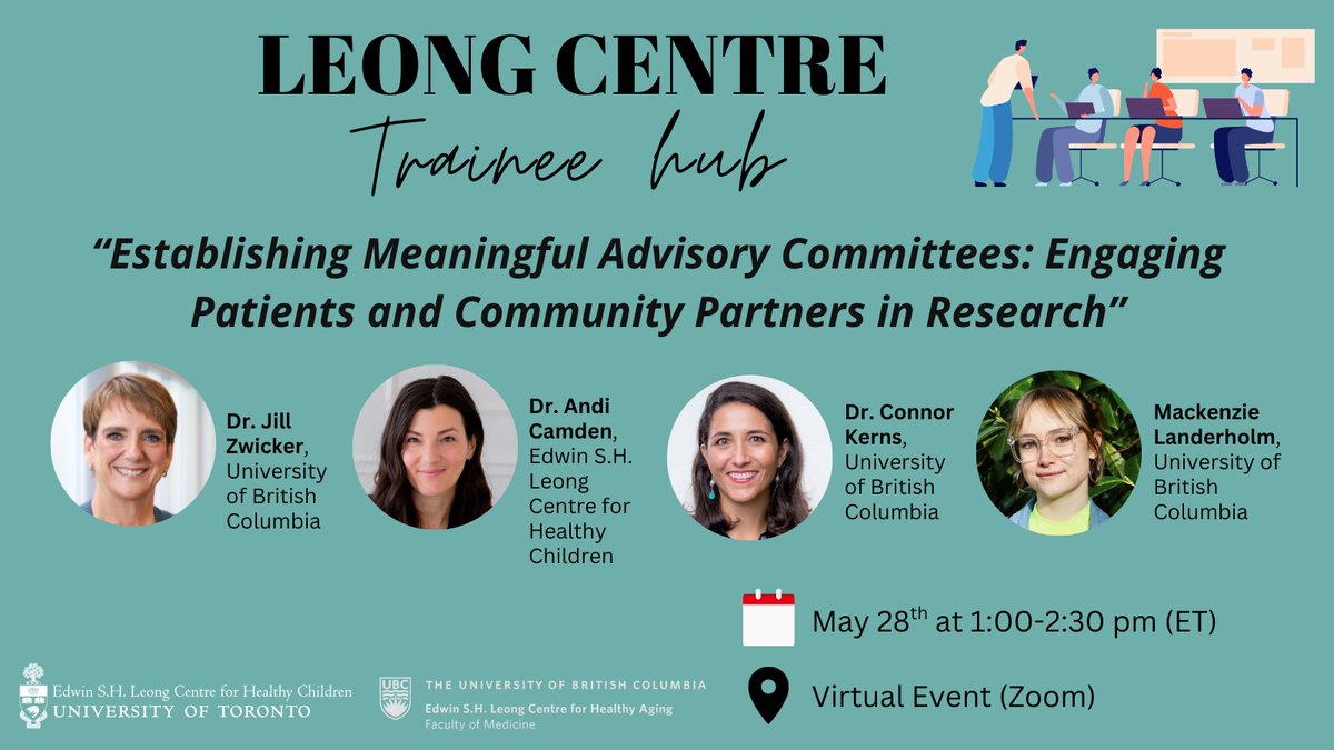 Edwin S.H. Leong Centre for Healthy Children (@leongcentre) on Twitter photo 📅 May 28 | Join the next Trainee Hub workshop to learn best practices for building advisory groups that meaningfully support research.
Learn more: leongcentre.utoronto.ca/event/trainee-….
Brought to you by the <a href="/LeongCentre/">Edwin S.H. Leong Centre for Healthy Children</a> and <a href="/UBCAging/">Edwin S.H. Leong Centre for Healthy Aging</a> 📅 May 28 | Join the next Trainee Hub workshop to learn best practices for building advisory groups that meaningfully support research.
Learn more: leongcentre.utoronto.ca/event/trainee-….
Brought to you by the <a href="/LeongCentre/">Edwin S.H. Leong Centre for Healthy Children</a> and <a href="/UBCAging/">Edwin S.H. Leong Centre for Healthy Aging</a>