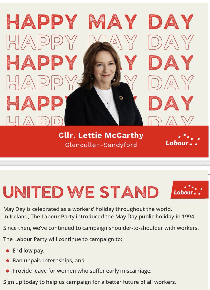 Lettie Mc Carthy (@lettiemccarthy) on Twitter photo Wishing all a Happy May Day and Bank Holiday weekend #MayDay <a href="/labour/">The Labour Party Ireland</a> #WorkersRights Wishing all a Happy May Day and Bank Holiday weekend #MayDay <a href="/labour/">The Labour Party Ireland</a> #WorkersRights