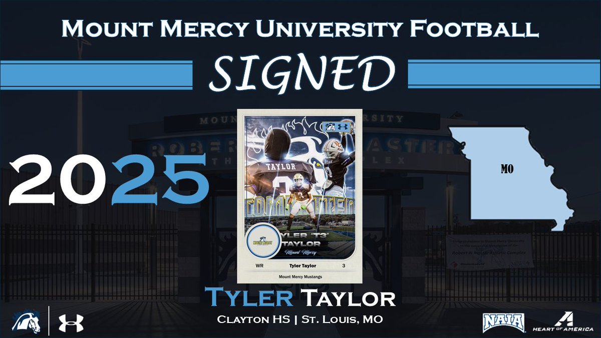 Mount Mercy Football (@mountmercyfb) on Twitter photo #StangGang Welcomes, Tyler Taylor! 🐎
🏠 | St. Louis, MO
🎓 | Clayton High School
🏈 | WR
📏 | 5’9
⚖️ | 160
📱 | <a href="/TylerTaylor_07/">Tyler “T3” Taylor</a>
#BurnTheBoats #StangGang Welcomes, Tyler Taylor! 🐎
🏠 | St. Louis, MO
🎓 | Clayton High School
🏈 | WR
📏 | 5’9
⚖️ | 160
📱 | <a href="/TylerTaylor_07/">Tyler “T3” Taylor</a>
#BurnTheBoats