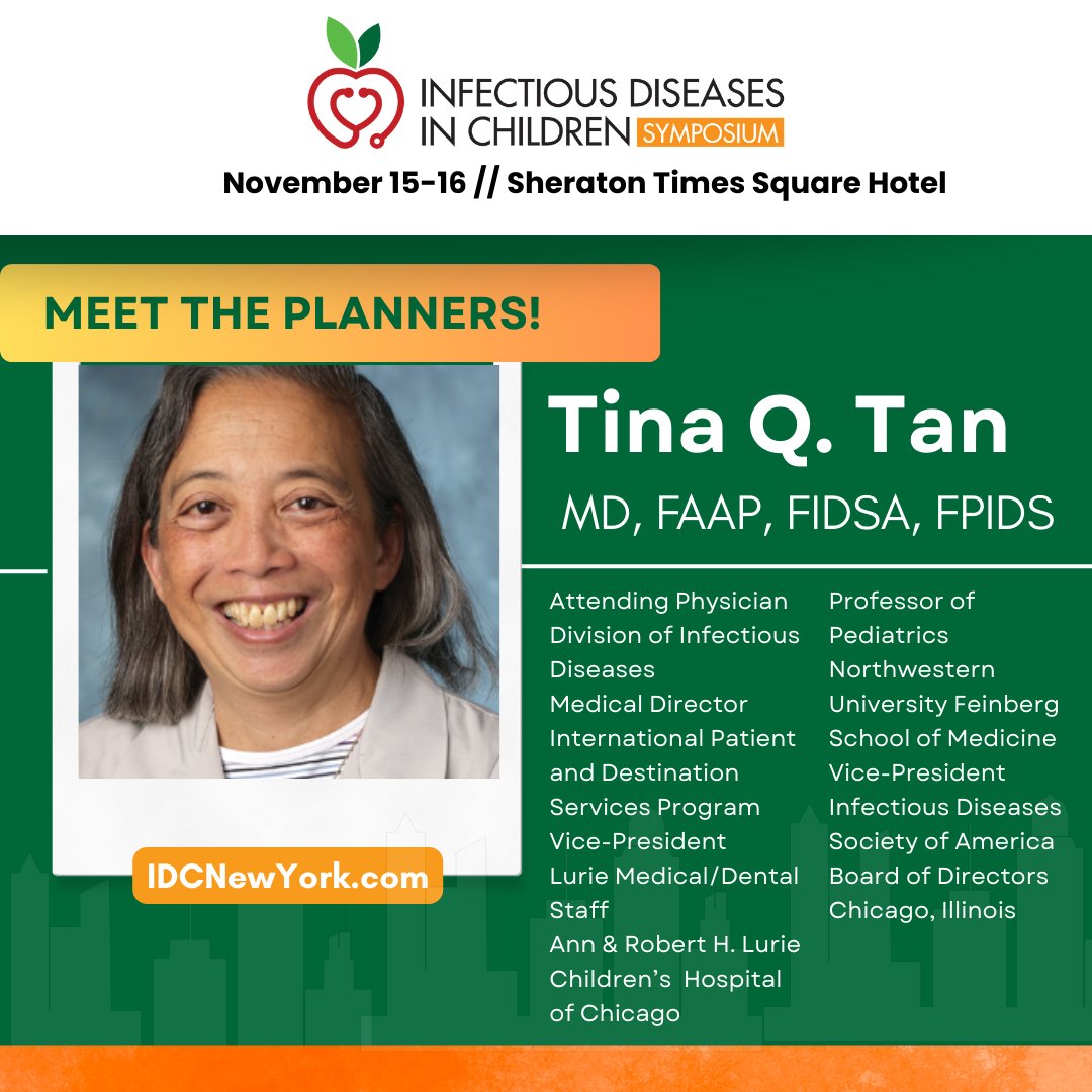 Meet Dr. Tina Tan! One of the brilliant minds helping shape the Infectious Diseases in Children Symposium. Get ready for an unforgettable meeting! IDCnewyork.com #infectiousdisease #pediatrics #pedsnurse #physician #nurse #nursepractitioner