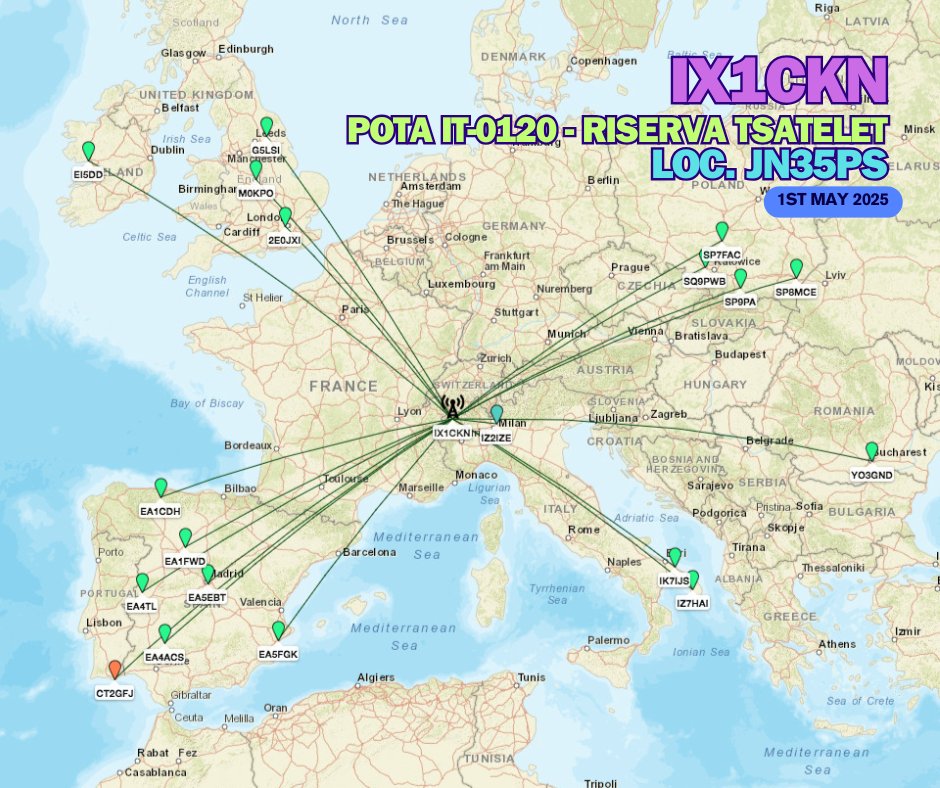 Quick greyline chase this morning (see video on profile), but couldn't skip a holiday #POTA! Late start at Tsatelet Nature Reserve (IT-0120), 16:48–18:08 UTC. Mostly 20m, 20 QSOs with uSDR+ “Red Corner” &amp; 1/4 wave vertical. Prop not great, but solid log. #hamradio #hamr