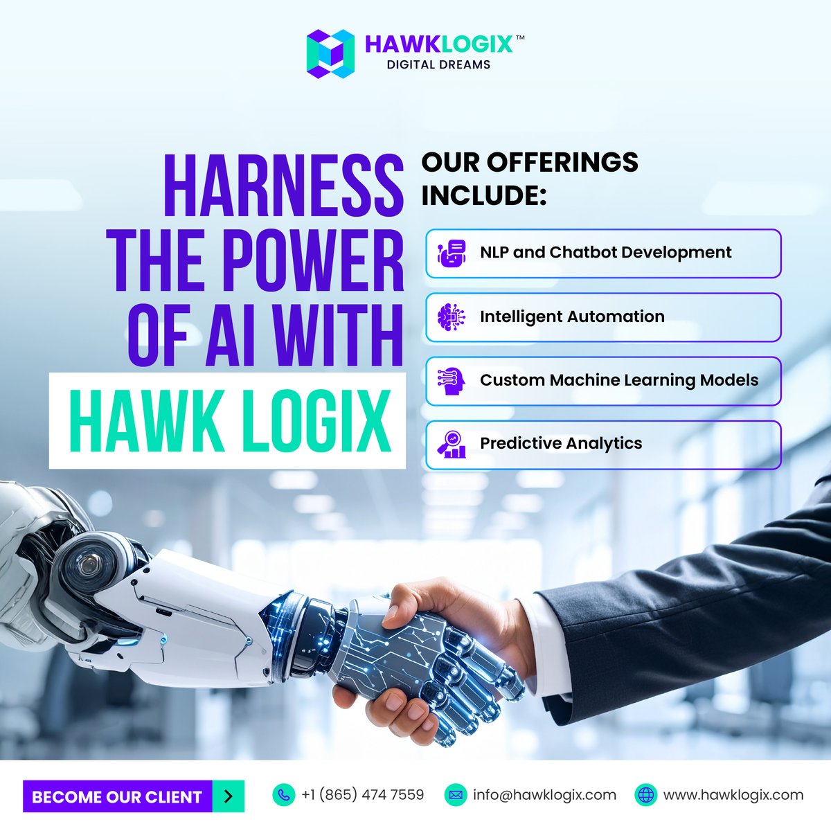 HAWKLOGIX1's tweet photo. AI is transforming business. From automation to predictive analytics, we build smart solutions that drive real results. Let’s innovate together.

🌐 https://t.co/SPIB9bQ0Hl

#HawkLogix #SoftwareCompany #SoftwareDevelopment #ArtificialIntelligence #AIForBusiness #MachineLearning https://t.co/Hgq1ivxS2q