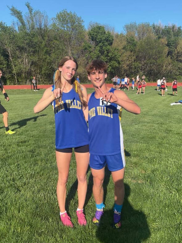 In the Family: The Reeves siblings are no stranger to success in the long distance events. Dayton and Breanna Reeves of Pike Valley both took first this week in the 1600m at the Washington County Meet. Breanna beat her own school record with a PR of 5:26.79 while Dayton also ran