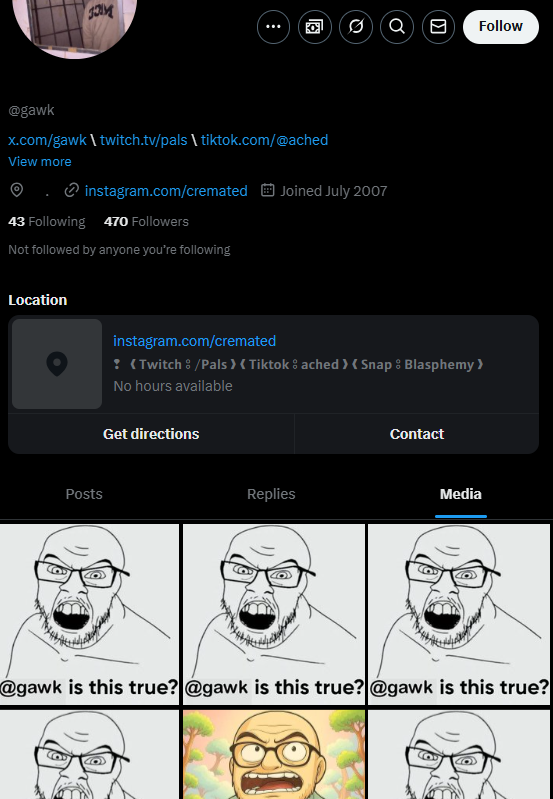 RainwingPosting's tweet image. bro im crying i found an acc called gawk and all they do nowadays is reply to people saying "@/gawk is this true" with soyjaks