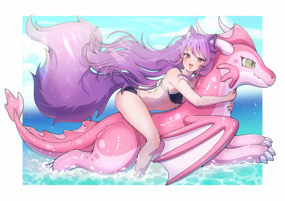 Isn't this a nice floatie? So cuuuute and pink!
Maybe it's even big enough for another person to join me~
🎨: <a href="/hexyraart/">Hexyra 🎀🍩 VArtist</a>   

#Vtuber #VtubersEN
