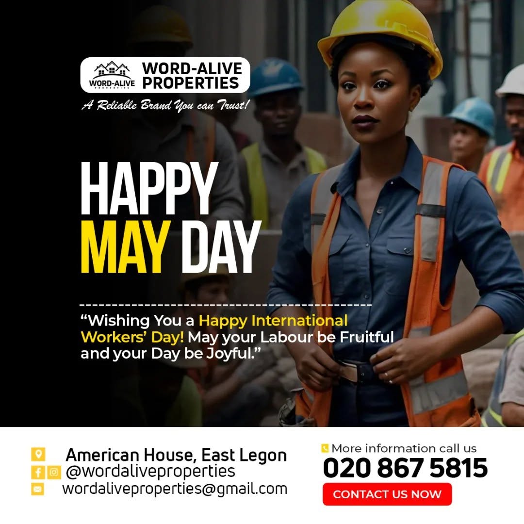 WordAliveProp's tweet photo. Kudos to all workers🎈

Let's be driven with passion and consistency in every field we find ourselves! Cheers 🍹

Lets sort you out💯 0208675815

#LabourDay #WorkersDay #MayDay Shata wale |Messi| Real estate| Renting| #wordaliveproperties | Aplus| Kennedy Agyapong https://t.co/YeydmKXR66