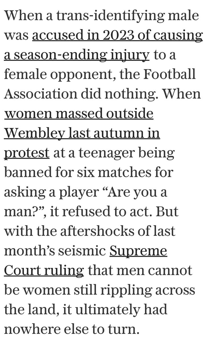 Non of the below was enough to make the FA stand up for women players it took the SC then insurance companies to say men hurting women in the women’s games won’t be covered because of the law !