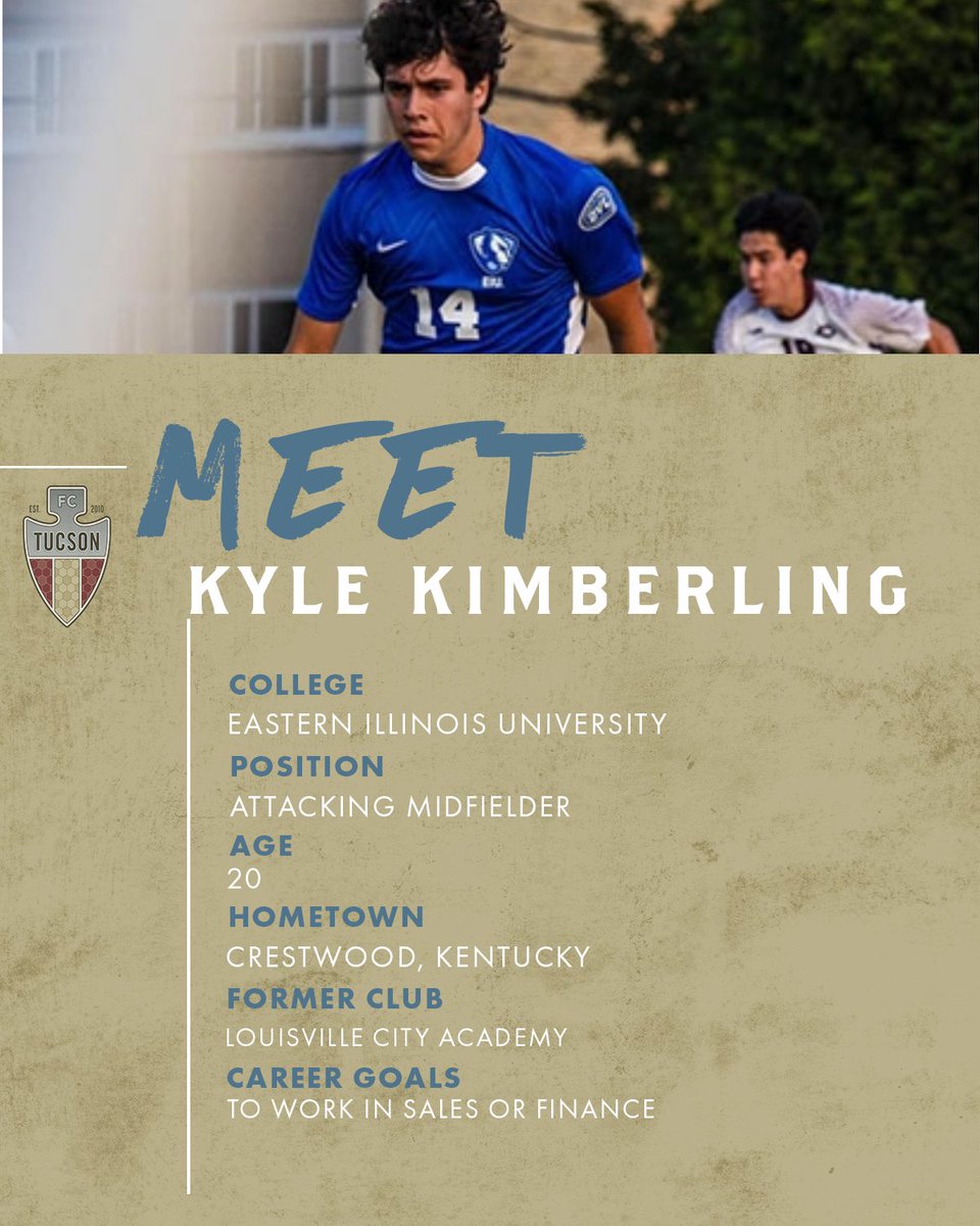 FCTucson's tweet photo. Adding a Panther to the offense 😤

Eastern Illinois University midfielder from Kentucky, Kyle Kimberling is our latest 2025 addition!

Welcome to FC Tucson, Kyle 🤩

#ItStartsinTucson https://t.co/p5yPPv9yDA