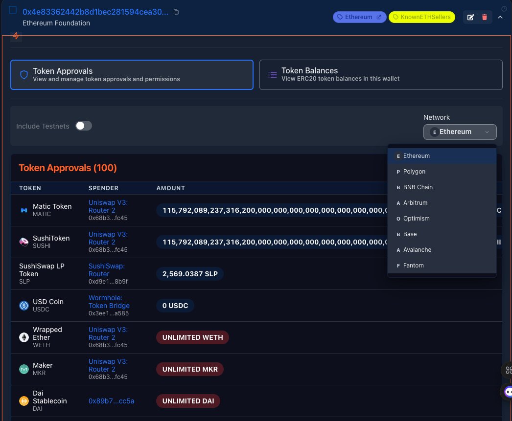 simple_blocks's tweet image. 🌍 Multichain life just got easier! 

Offers managing your token approvals per chain across networks like Ethereum, Polygon, Arbitrum and more. 

Control your web3 activity like a pro.

Hint for the next feature in the photo

#blockchain #crypto #AddressManagement #Web3