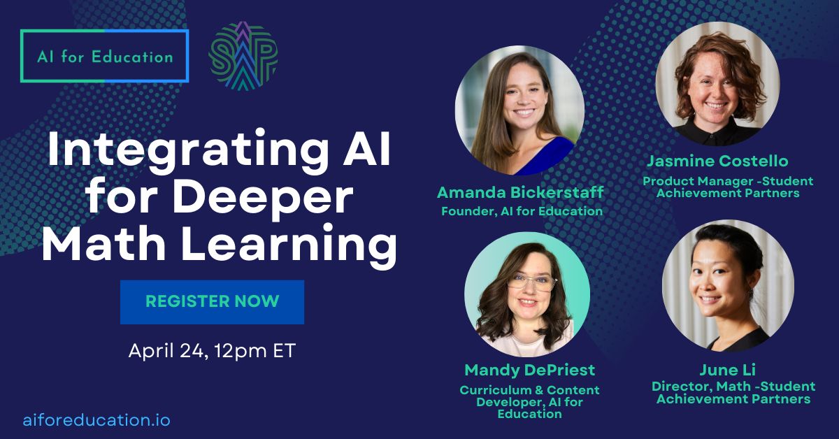 *NEW DATE*
Curious about how generative AI can meaningfully support student growth without taking over essential cognitive work? Join Integrating AI for Deeper Math Learning on May 07, to explore strategies for integrating AI into math instruction. 
🔗 buff.ly/F6OTS5d
