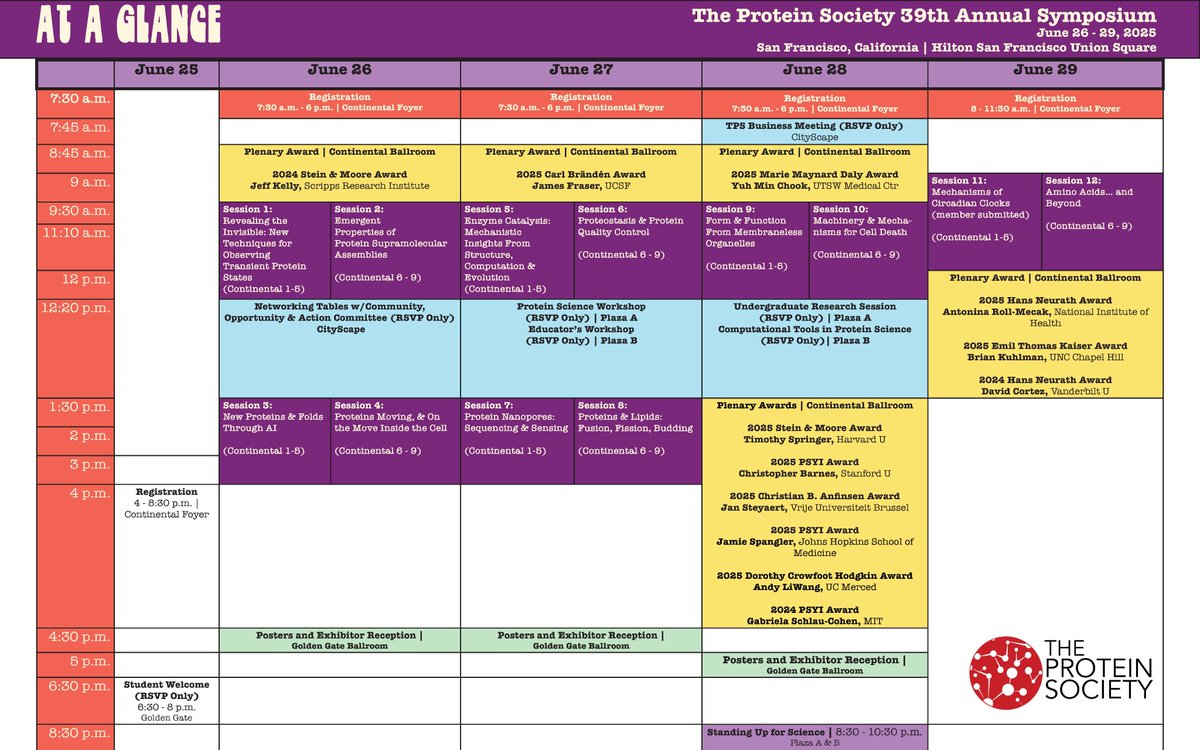 PS39 Updates: 
Final "Schedule at a Glance" released &amp;
additional student rooms ($169/night) now available!
Join us June 26-29 in San Francisco, California
proteinsociety.org