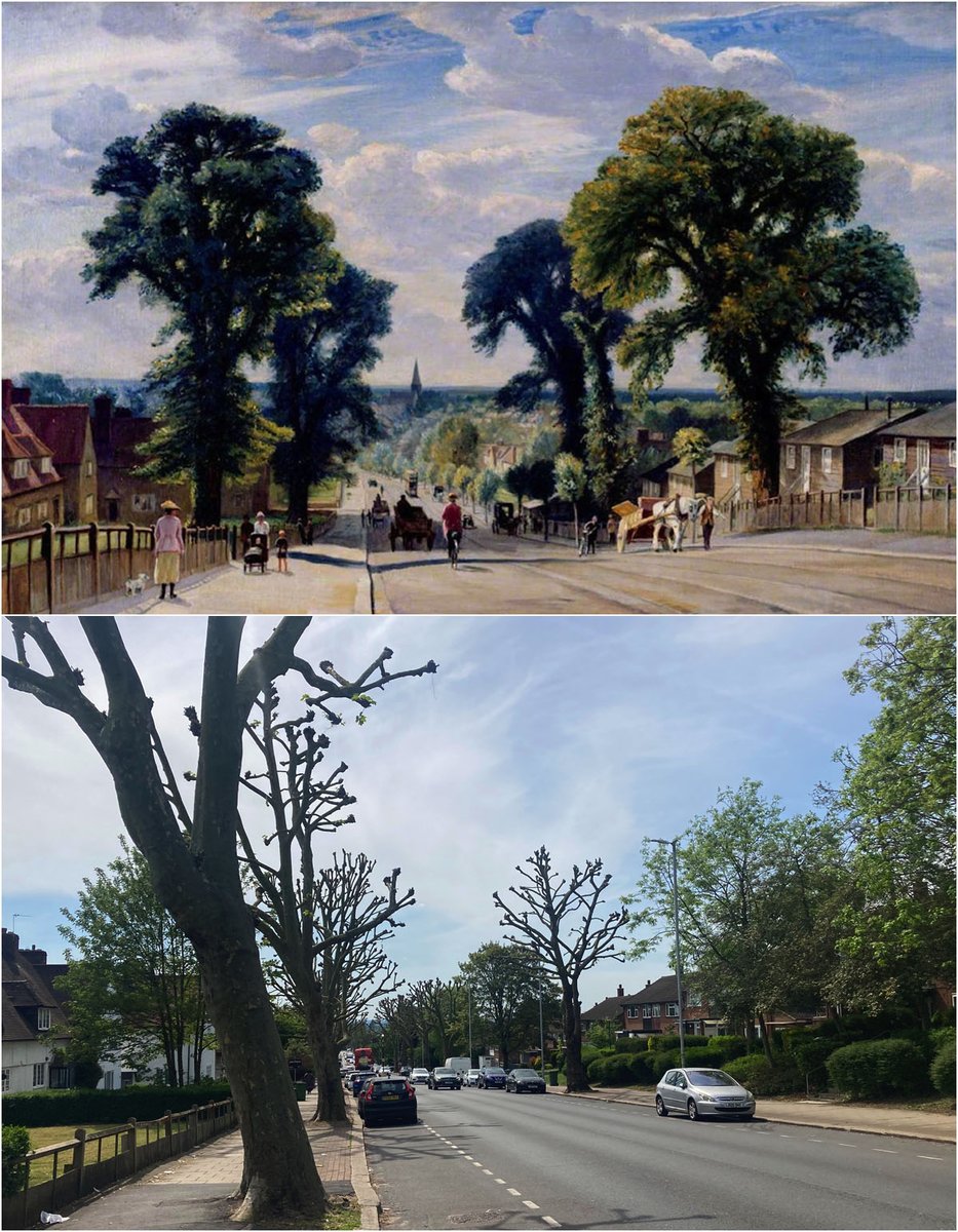 stroudyvarious's tweet image. The Well Hall Road by Francis H Dodd (c.1948), and another Well Hall Road today. #SE9 #Eltham